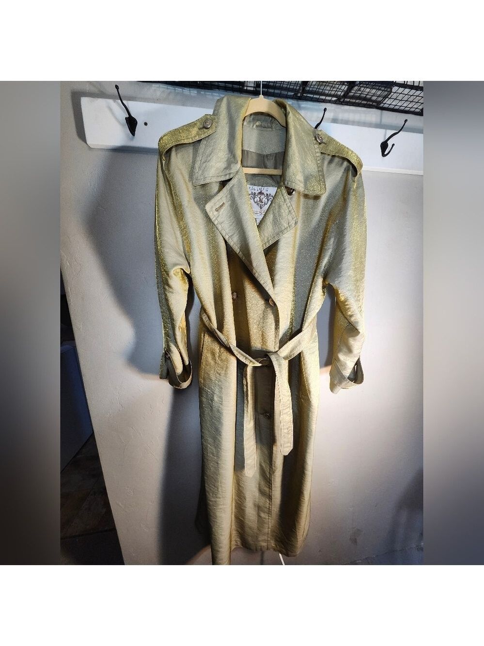 Laura Winston Gold Metalic Vintage Maxi Trench Coat Sz 14 - Picture 16 of 16